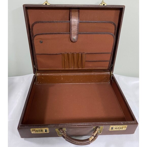 Vintage LAND Leather Briefcase 4” wide with brass combination locks - Picture 4 of 16